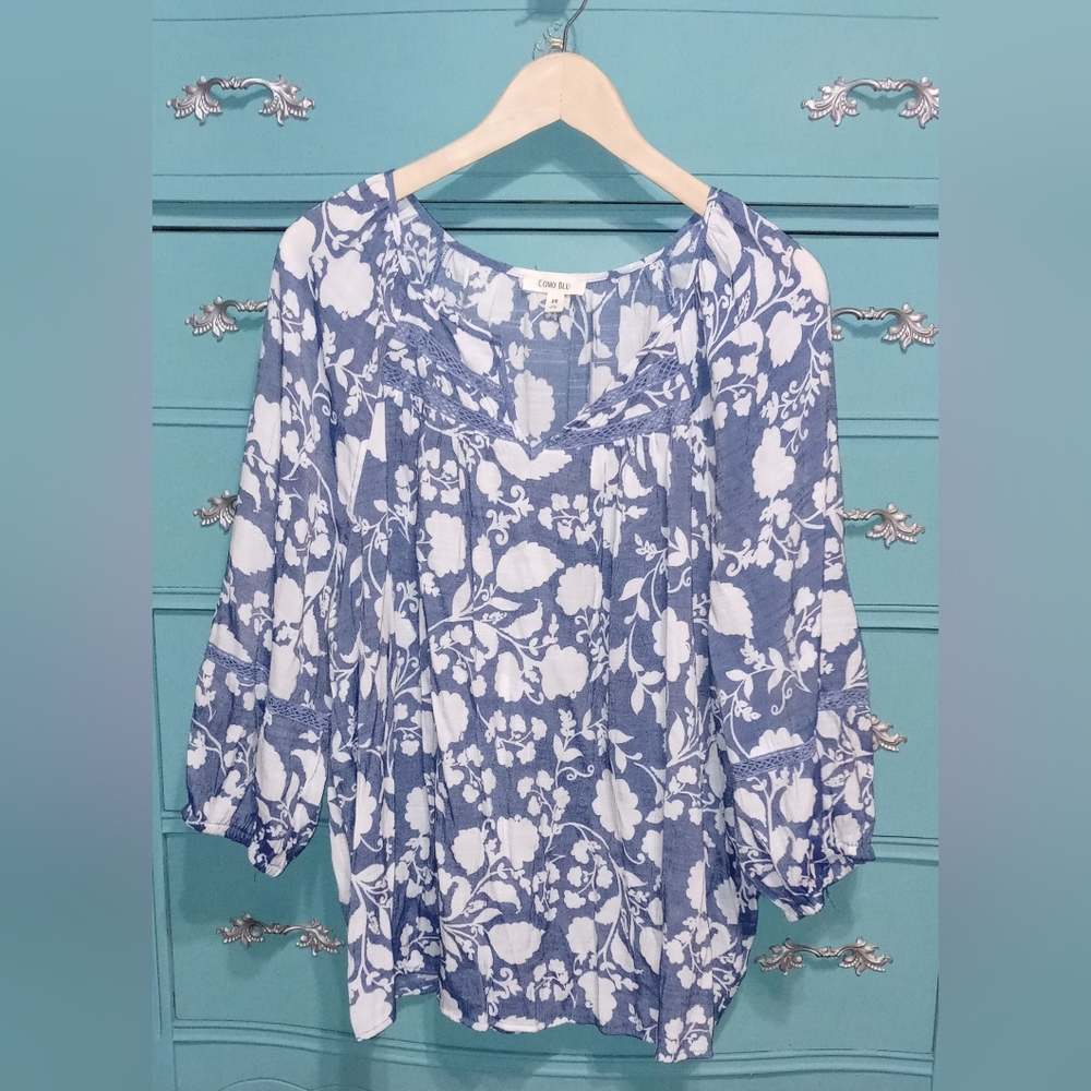 Como Blu peasant blouse